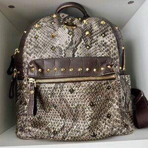MCM Snakeskin and Gold Studded Backpack